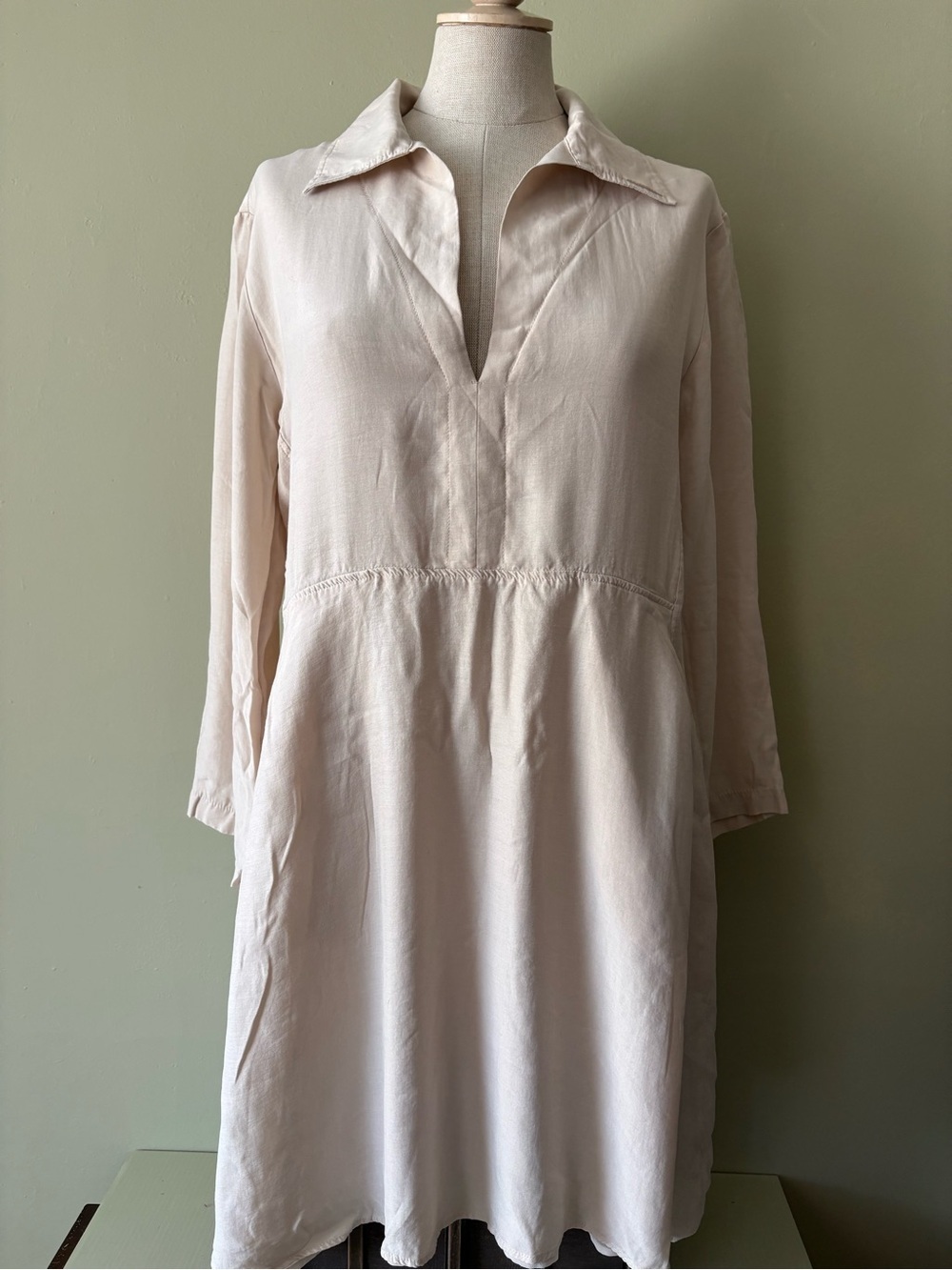Massimo Dutti Collared V-Neck Lined Dress Pockets Sz M Preppy Coastal grandma - Picture 2 of 11